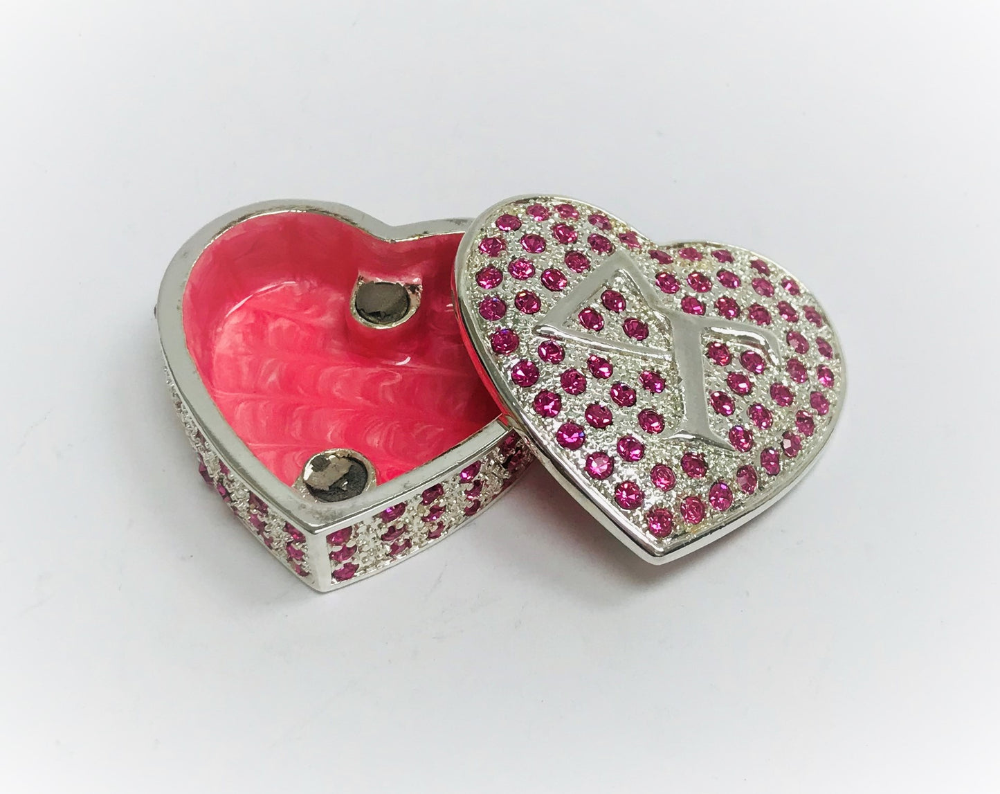 Vintage Sorority Heart Keepsake Trinket  Box.